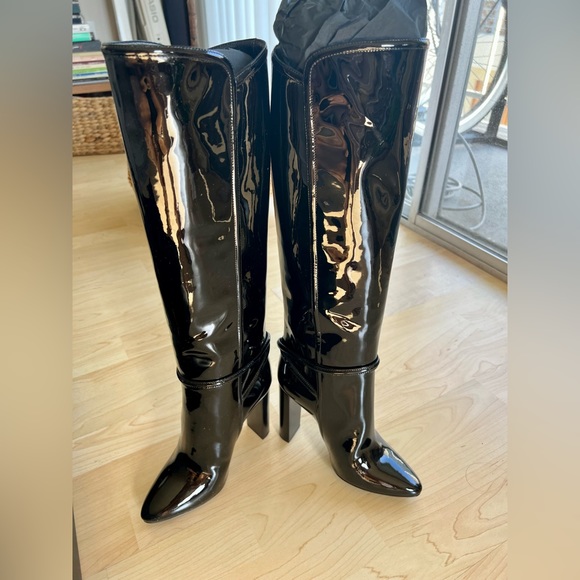 AUTHENTIC Saint Laurent Knee-High Vernice Grupy Boots in Color Nero, size 36+ - Picture 6 of 11